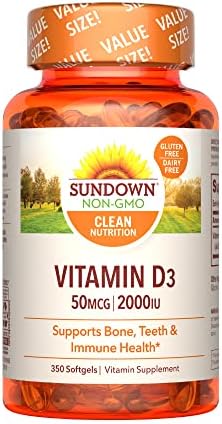 Sundown Vitamin D3 2000 IU Softgels, Supports Bone, Teeth, and Immune Health, 350 Count