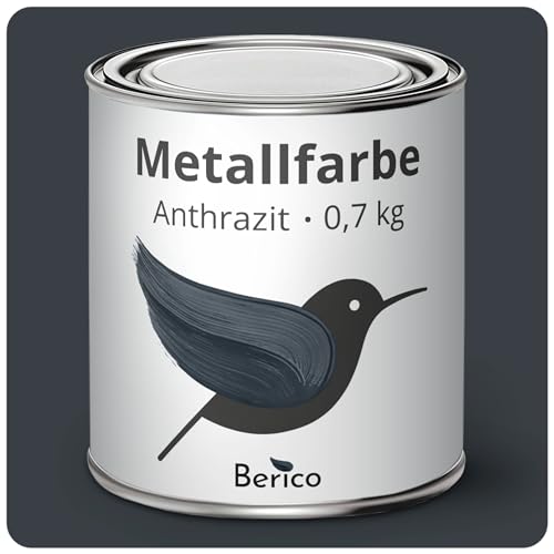 Berico Metallfarbe - Anthrazit-Grau - 0,7 Kg - 4in1 Premium Metallschutzlack - Direkt auf Rost - Für Stahl, Zink, Aluminium, Kupfer und Eisen