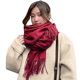 [Allanve] マフラー レディース 大判ストール 【高級な雰囲気・柔肌ふんわり・暖かい防風】 柔らかい チェック柄 ブランケット レディースマフラー ひざ掛け おしゃれ 厚手 無地 かわいい 秋冬 学生 ギフト クリスマスプレゼント (無地：ワインレッド)