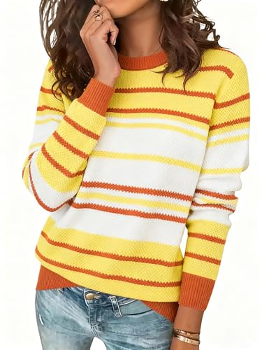 Image of ANCAPELION Women's Christmas Sweater Pullover Vintage Color Block Chunky Knit Sweater Tops