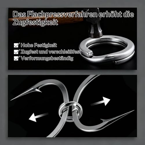 9KM DWLIFE Angeln Sprengringe 50 Stück Edelstahl Sprengringe Set für Haken Köder Connector Wirbel Angeln