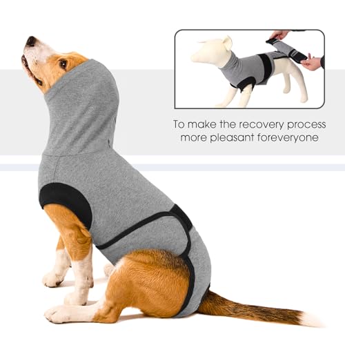 Image of Queenmore Dog Recovery Suit, Soft Dog Surgery Suit for Female Male Dogs,Comfy Pet Surgery Recovery Suit,Anxiety Relief Calming Vest with Ear Muffs,Grey,M