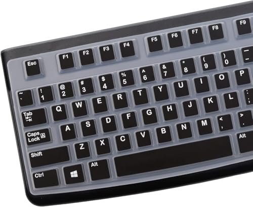 Image of OJOS Keyboard Cover Skin Protector for Logitech MK120 K120 Wired, Keyboard Protective Skin US Layout (NOT Fit Other Model Keyboards)-Black