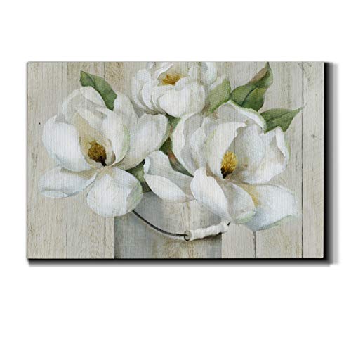 WEXFORD HOME Landscape Canvas Wall Art Abstract Floral Forest Modern Pictures Artwork Decoration for Living Room Kitchen Bathroom Office, Ready to Hang, shiplap magnolias, 32x48