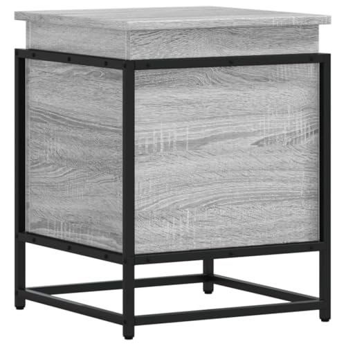 Boîte de rangement en bois structure métal table d'appoint gris