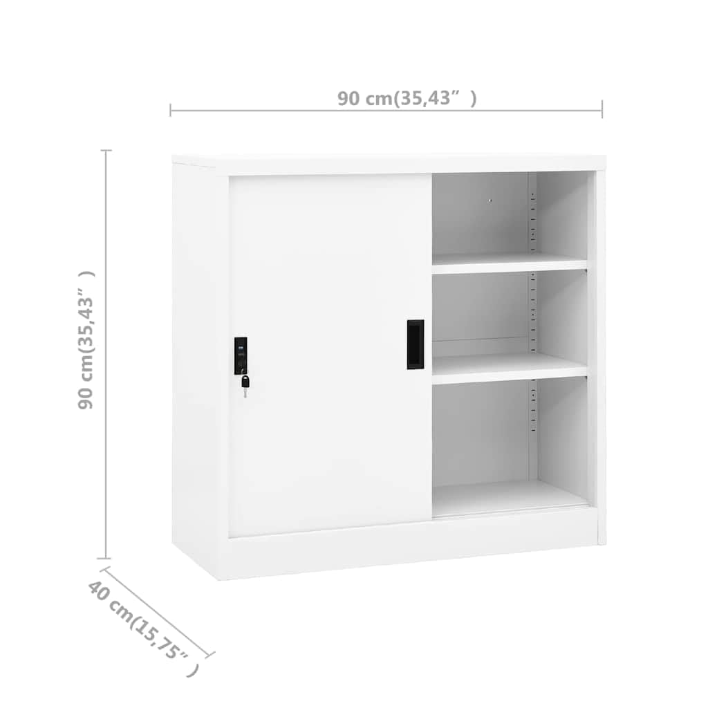 Armoire de Bureau en Acier Blanc avec Porte Coulissante 90 x 40 x 90 cm