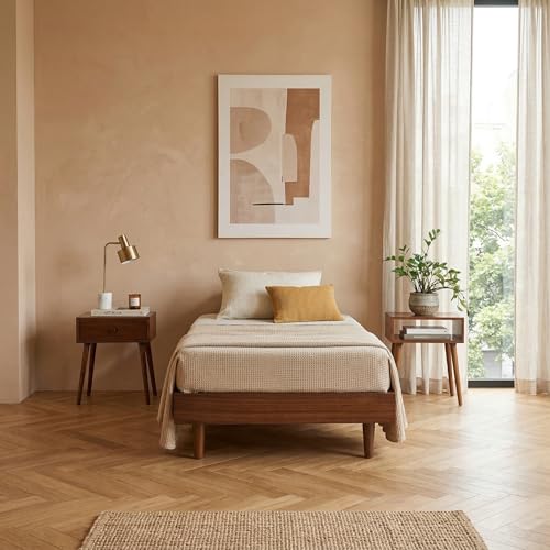 NTC Fly Wooden Bed Frame Without Headboard, Solid Wood Foundation with Silent Slats and Wood Central...