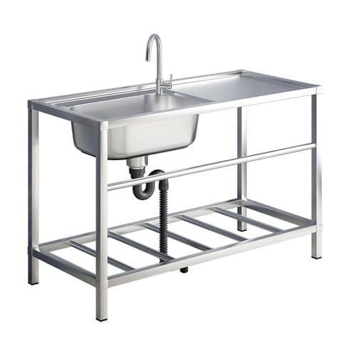 シンク 流し台 ステンレス流し台 深めのシンク 厚みのあるステンレススチール 滑らかなエッジ 収納ラック 360°回転式蛇口 大口径の吐水口(100x42x75cm)