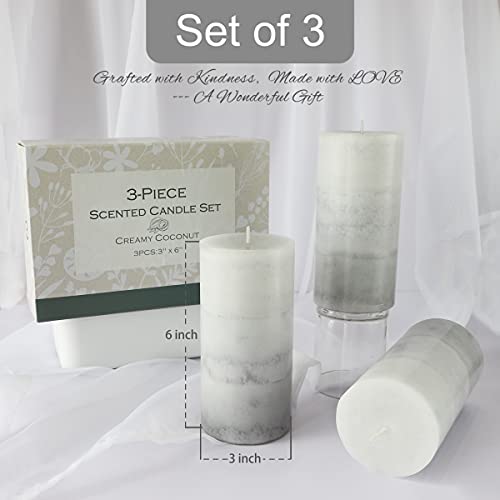 Crystal Club White Pillar Candles, Aromatherapy Scented Candles, Set Of 3 Tall 3X6 Inch Rustic Grey Candles, Clean Burning And Dripless Candle Lights, Creamy Coconut Scented For Home Décor #TOP6