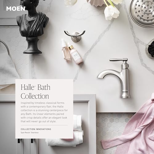 Image of Moen Halle Chrome Two-Handle Centerset Bathroom Sink Faucet with Drain Assembly, 84971C