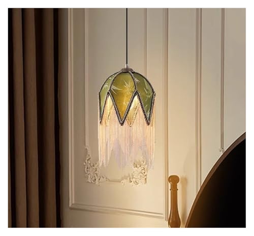 Lustre à pampilles en V pour chambre sombre rideaux occultants et plafond bas en tissu
