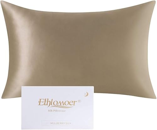 Ethlomoer Kissenbezug aus natürlicher Reiner Seide für Haar und Haut, beidseitig 19 Momme, 600 Fadenzahl, Design mit verstecktem Reißverschluss, 1 Stück 40x60cm Taupe