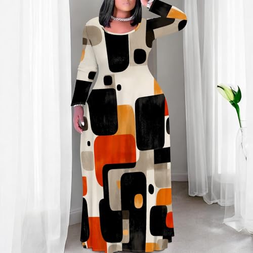 Image of PinkPatty Plus Size Maxi Dresses for Women Long Sleeve Crew Neck Sundress Casual Fall Dress with Pockets