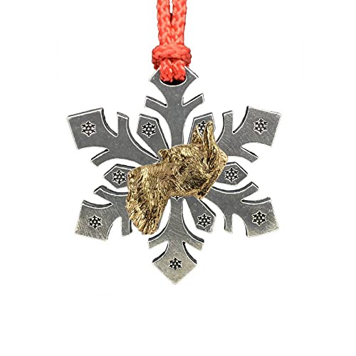 Handcrafted Gold Plated Scottish Terrier Dog Head Hanging Snowflake Ornament for Decorating Holiday Wreaths and Christmas Trees - Made in United States - SKU DG160SF