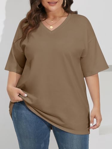 Image of ATHMILE Womens Oversized Shirts V Neck Plus Size Spring Workout Summer Tops Beach Vacation 2026 Gym Clothes Basic Tee