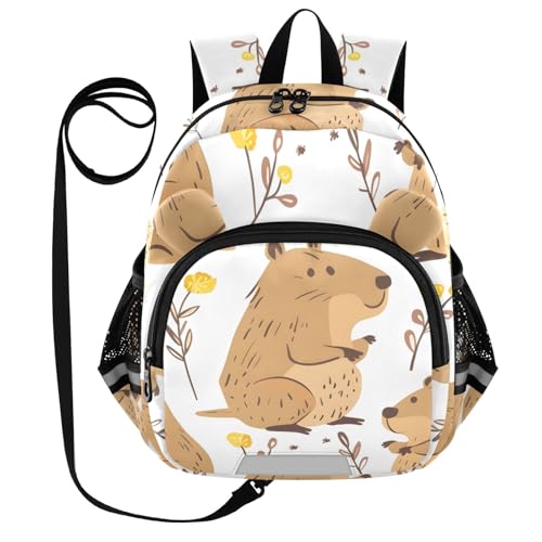Kid's Backpack for Boys & Girls Toddler Bag Cute Capybara Yellow Floral Backpack with Safety Leash