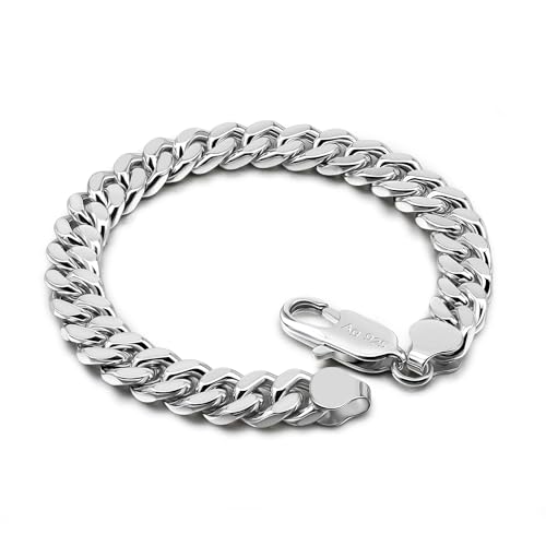 Italian Men 925 Sterling Silver Bracelet 8-10-12MM Solid Miami Cuban Link Curb Chain 7