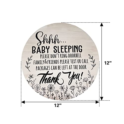 Image of Deroro Baby Sleeping Sign for Front Door, Please Do Not Ring Doorbell Wood Door Hanger for Outdoor Outside Porch Decor, Rustic Wooden Wreath Wall Hanging Decoration for Home
