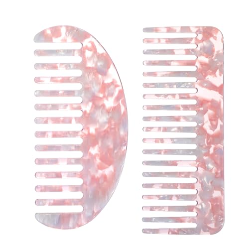 Set de 2 peines de dientes anchos color rosa miniatura 1