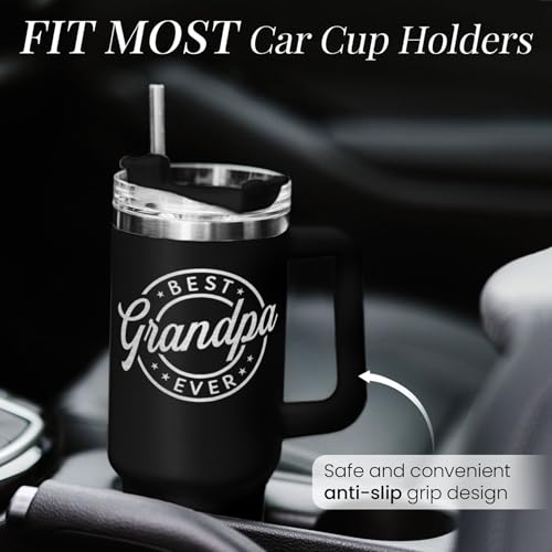 Image of SANDJEST Best Grandpa Ever Tumbler with Handle 40oz, Grandfather Gifts for Birthday Christmas Fathers Day Valentines, Presents for Grandpas Granddad Papa Gifts from Granddaughter Grandson