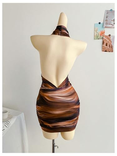 SweatyRocks Women's Club Halter Cowl Neck Dress Draped Going Out Open Back Cocktail Mini Dresses Party Clubwear2