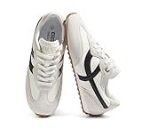LUCKY STEP Women's Fashion Sneakers - Casual Retro Running Shoes - Non Slip Lightweight Trendy Comfortable Walking Footwear(7 M US White/Grey/Black)