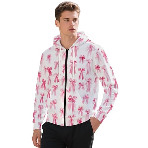Pink Breast Cancer Awareness Men's Hoodies with Zipper Lightweight Long Sleeve Casual Sweatshirts