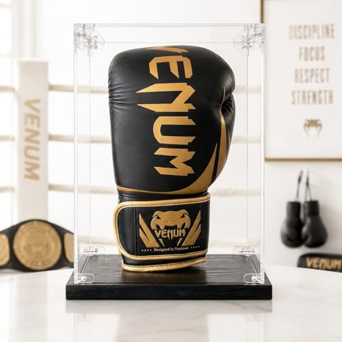 Acrylic Boxing Glove Display Case for Signed Gloves Clear Dustproof Sports Memorabilia Display Box with Black Base Boxing Glove Holder for Boxing MMA & Muay Thai Collectibles Glove Not Included