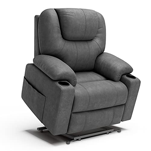Furgle Large Power Lift Recliner Chair with Massage for Elderly, Fabric Cloth Lift Recliner Chair with 8 Vibrating Points and 5 Modes 2 Intensity Levels for Living Room (Gray)