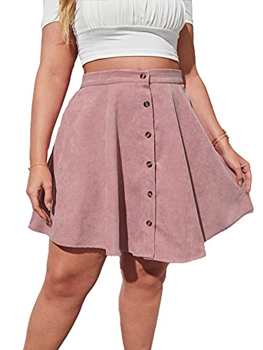 Milumia Women s Plus Size Button Front Corduroy Skater Skirt A Line Short Skirts Dusty Pink XX-Large Plus