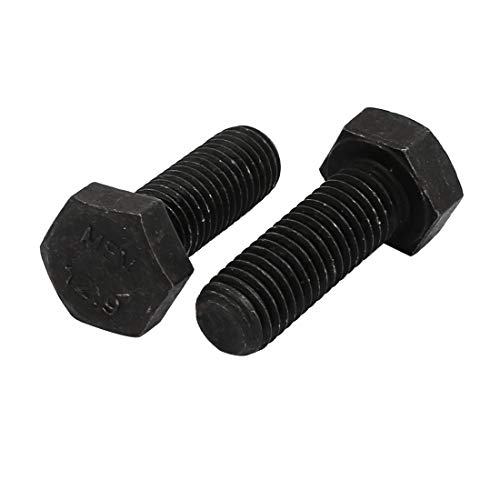 Image of uxcell 2pcs M12x35mm Thread 12.9 Grade External Hex Head Left Hand Screw Bolt Black