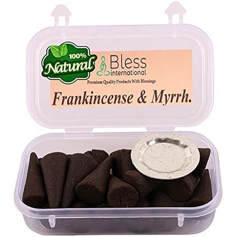 Bless International Frankincense-and-Myrrh 100%-Natural-Incense-Cones Handmade-Hand-Dipped Organic-Chemicals-Free for-Purification-Relaxation-Positivity-Yoga-Meditation The-Best-scents (20 Count ) Cover