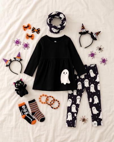 Image of Unique Baby Girls Kids Toddler 3pc Outfit Set Long Sleeve Lightweight Tunic Top Leggings and Scarf