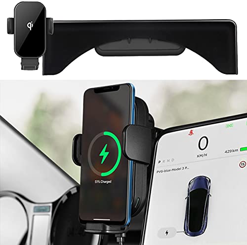 Tesla Model 3 Mode Y Phone Mount with Wireless Charger Screen Phone Holder Cradle Mount Cell Phone Holder Compatible with iPhone 12 Pro Max Pro Mini 12 11 Pro Max,Samsung Note 10