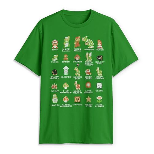 Nintendo Men's Pixel Cast T-Shirt, 3X-Large, Kelly