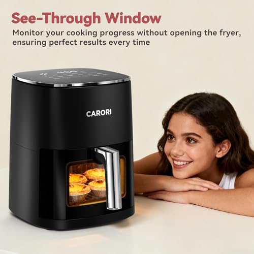 Image of CARORI 6 Qt Air Fryer with Viewing Window, 12 Presets and DIY Mode, 1700W, 400F Max, Large Nonstick Dishwasher-Safe Basket, Bake, Roast, Reheat, Dehydrate, Black
