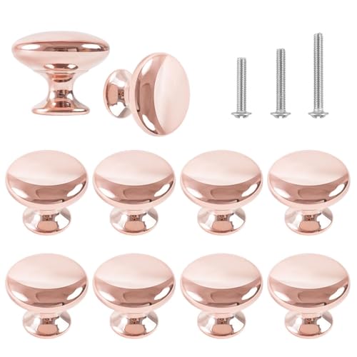 ShipeeKin 10x Polished Chrome Cabinet Hardware Round Mushroom Door Pull Handle Knob 30mm for Cabinet, Cupboard, Wardrobe, Cupboard, Drawer, Bedroom, Bathroom Racks Furniture ect. (Rosegold)