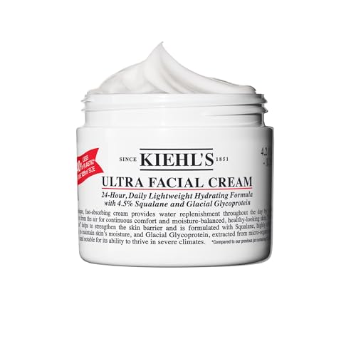 How to Tighten Face Skin After 50 | Top Rated Firming Creams (2026) 9 Kiehl's Ultra Facial Cream, with 4.5% Squalane to Strengthen Skin's Moisture Barrier, Skin Feels Softer and Smoother, Long-Lasting Hydration, Easy and Fast-Absorbing, All Skin Types - 4.2 fl oz