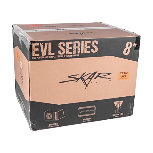 Image of Skar Audio Single 8 inch Complete 1,200 Watt EVL Series Subwoofer Bass Package - Includes Loaded Enclosure with Amplifier