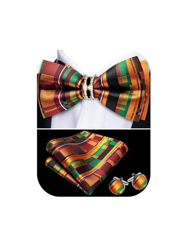 Image of YOHOWA Mens Bow Tie Set Paisley Pre-tied Bowties Adjustable with Handkerchief Cufflinks Gold Ring Set Wedding Prom Party