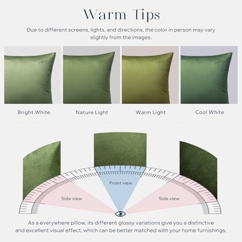 Image of Phantoscope Pack of 2 Velvet Decorative Throw Decorative Pillow Cover Soft Solid Square Cushion Case for Couch Olive Green 12 x 20 inches 30 x 50 cm