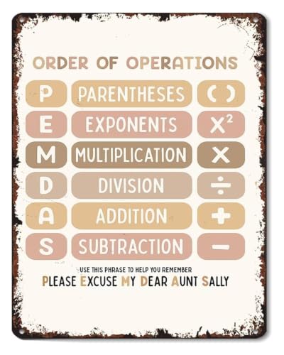 Rustic Metal Tin Sign Math Calculation Order Reference Wall Poster for Home Library Nursery Decor 8 X 12 inch