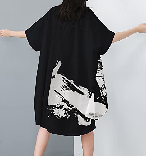 ellazhu Women's Oversized Button Down Shirt Dresses Batwing Sleeves High Low Top for Summer GY1827 A3