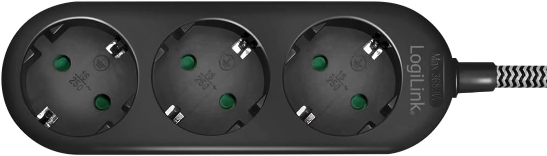 LogiLink LPS261 Socket Strip 3 x CEE 7/3 with Practical Folding Handle and Textile Cable 1.5 m