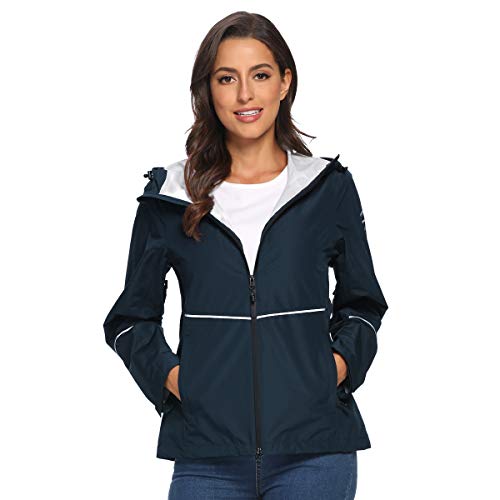 Freetrack Women Rain Jacket Waterproof Raincoat Lightweight Windbreaker with Hood for Outdoor Travel Hiking Cycling (Navy,s)