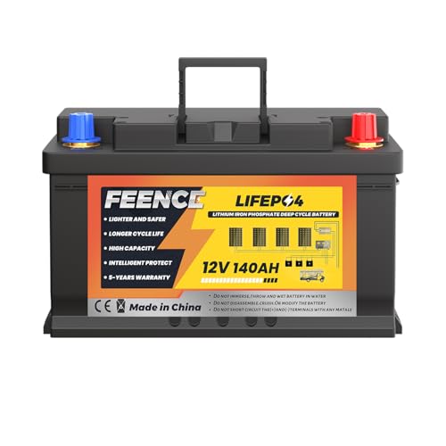 FEENCE 12V 140Ah H190 Bluetooth Untersitz LiFePO4 Batterie, Lithium Batterie 140Ah mit 150A BMS 1792Wh Energy & 1920kwh Output, Niedrigtemperaturschutz, Perfekte für Wohnmobil, RV