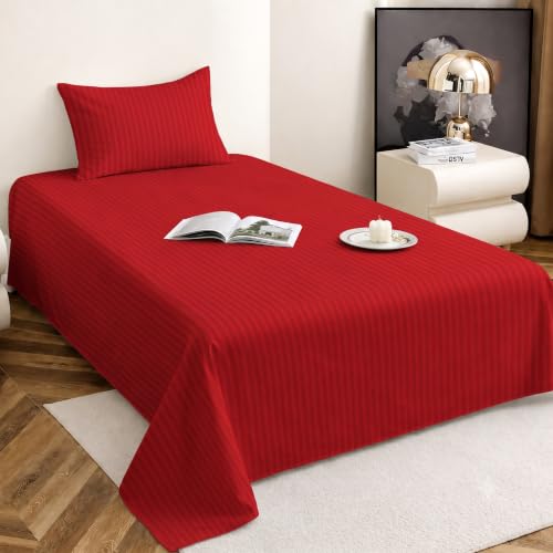Image of Satin Striped Glace Cotton Single bedsheet with 1 Pillow Cover | Soft & Smooth Finish | Single Bed bedsheet 90 x 60 Inch | Pillow Cover 18 x 28 Inch | Breathable, Fade Resistant