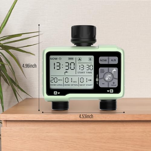 SOYUS Programmable Outdoor Garden Hose Timer with Rain Delay/Manual/Automatic Watering System, Waterproof Digital Irrigation Timer for Lawns, Yard and Pool, 2 Outlet
