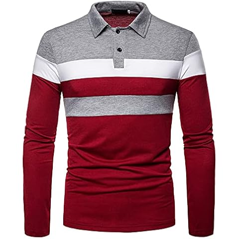 Men's Fashion Polo Shirt Long Sleeve Stripe Casual Golf T-Shirts Work Tee Top Men's Polo Shirt Long Sleeve Casual Plaid Collar T-Shirts Men's Long Sleeve Polos Casual Tops Splice T-Shirt Poloshirts Cover