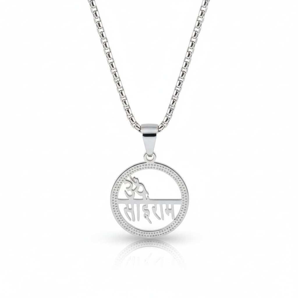 m men style Om Sai Ram Pendant Necklace for Men & Women | Metal Sai Baba Spiritual Pendant with Chain | Religious Jewelry | 20x20 mm Gold S-PN-BC-ME-G-Sai01-picture-12